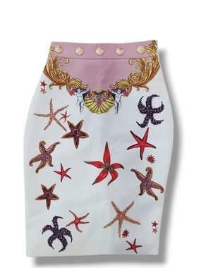 Rare Versace Riachuelo Tresor de la Mer Style Starfish Print Pencil Skirt EU 38